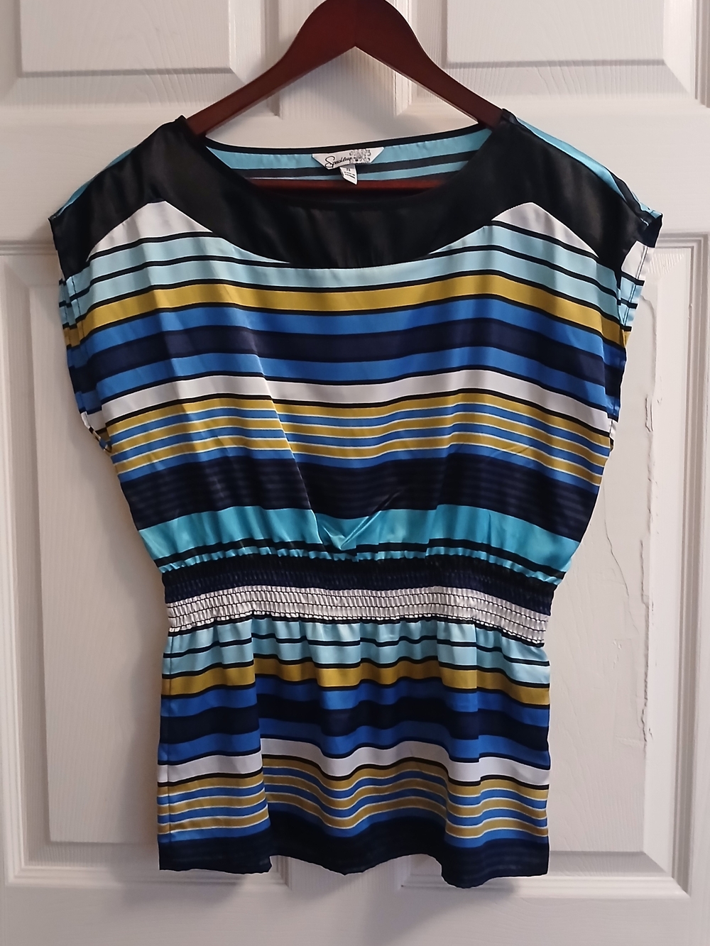 Speeckles Striped Top in Teal, Navy & Black